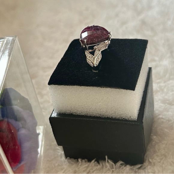 💍 Women’s 14K White Gold over Solid Sterling Silver 925. Ruby and Diamond Ring - Picture 2 of 9